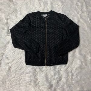 Chaus Black Sheer Floral Bomber Jacket Size Med
